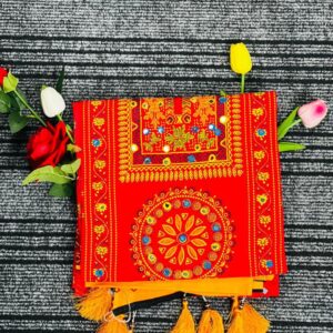 এলিগ্যান্ট কারচুপি কটন থ্রি-পিস - Red