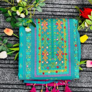 এলিগ্যান্ট কারচুপি কটন থ্রি-পিস - Pastle Green